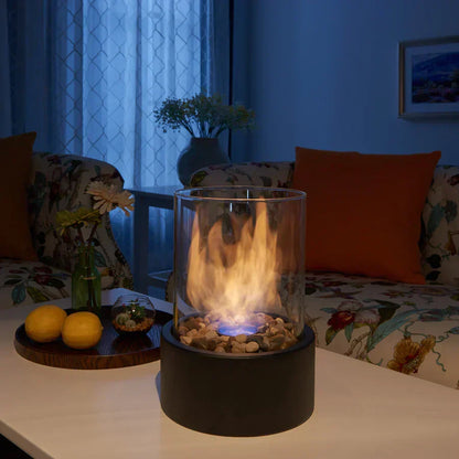 Draagbare Tafelhaard Ethanol Metaal Glas Zwart Terras Balkon Woonkamer Sfeerhaard Bio-ethanol Tafelvuur Binnen Buiten