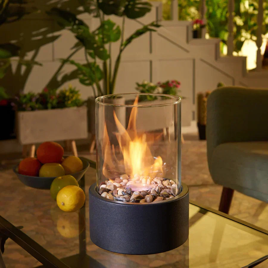 Draagbare Tafelhaard Ethanol Metaal Glas Zwart Terras Balkon Woonkamer Sfeerhaard Bio-ethanol Tafelvuur Binnen Buiten