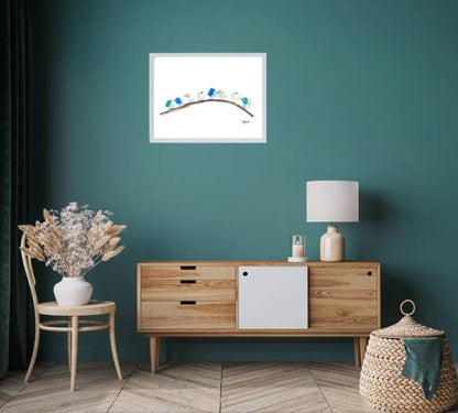 Zeeglas Vogels Wanddecoratie op Drijfhout 8-12 Vogels Handgemaakt Regenboog Kunstwerk Natuurlijk Hout