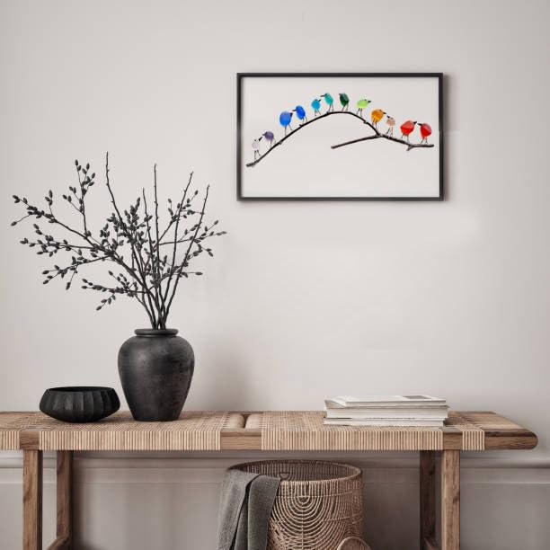 Zeeglas Vogels Wanddecoratie op Drijfhout 8-12 Vogels Handgemaakt Regenboog Kunstwerk Natuurlijk Hout