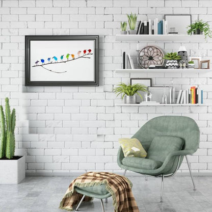 Zeeglas Vogels Wanddecoratie op Drijfhout 8-12 Vogels Handgemaakt Regenboog Kunstwerk Natuurlijk Hout
