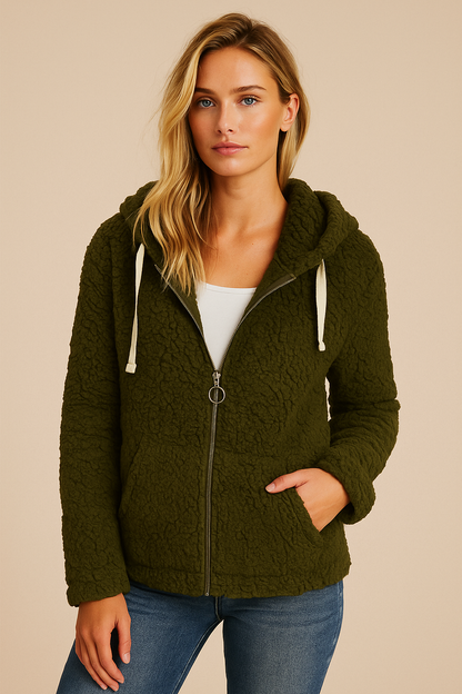 Dames Fleece Hoodie Zwart met Rits Zakken en Capuchon