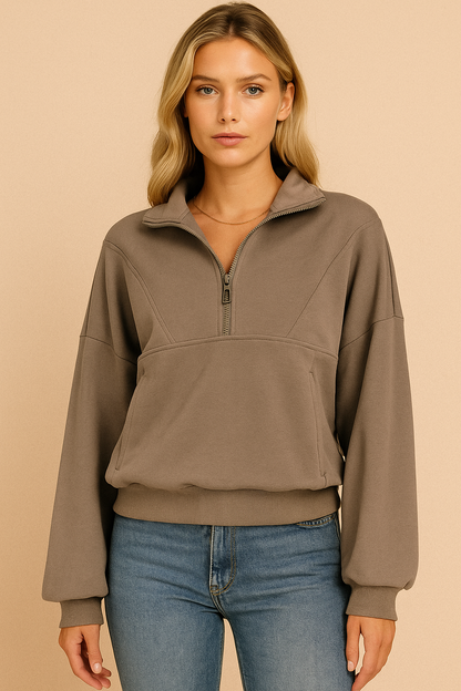 Dames Sweatshirt Sportief Met Halve Rits Comfortabel