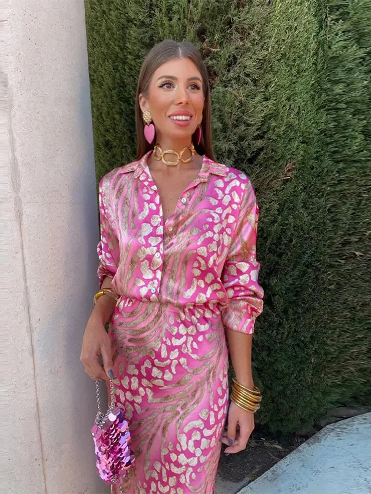 Dames Midi Jurk Elegant Gedrukt met Getailleerde Pasvorm