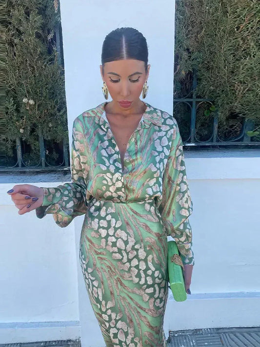 Dames Midi Jurk Elegant Gedrukt met Getailleerde Pasvorm - StudioMarella