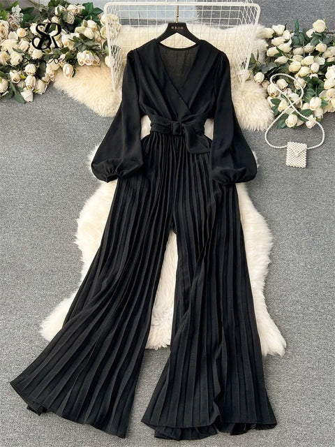 V-hals Jumpsuit Luxe Zwart voor Vrouw