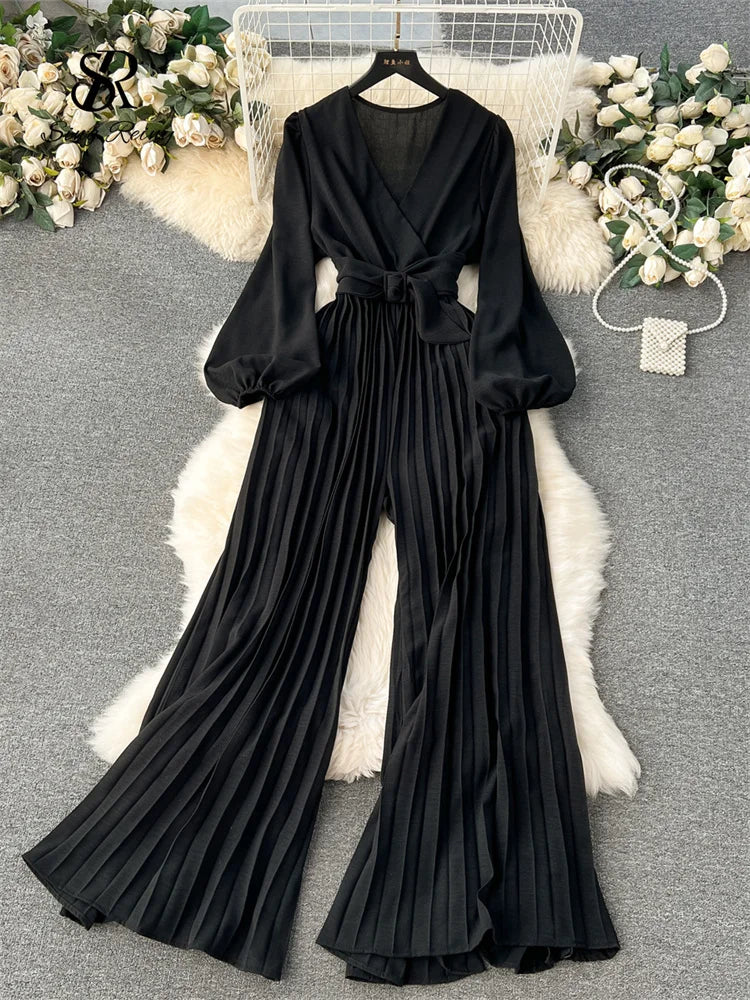 V-hals Jumpsuit Luxe Zwart voor Vrouw