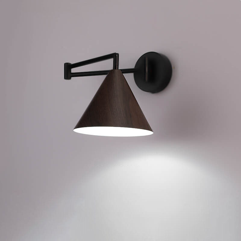 Wandlamp Zwenkarm IJzer Conische Kap Walnoot Houtkleur E26 18x14cm Slaapkamer Leeslamp