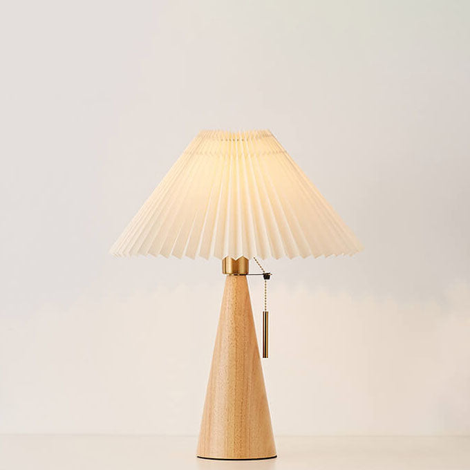 Tafellamp Hout Japans Minimalistisch Geplooide Kap 48cm LED