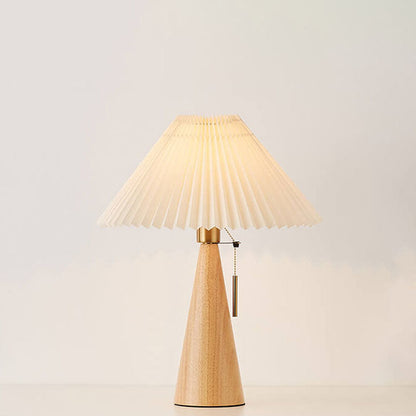 Tafellamp Hout Japans Minimalistisch Geplooide Kap 48cm LED