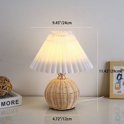 Rotan Tafellamp Geplooide Kap USB 5W Slaapkamer Nachtkastje Scandinavisch Boho Sfeerverlichting Riet Bureau Leeslamp