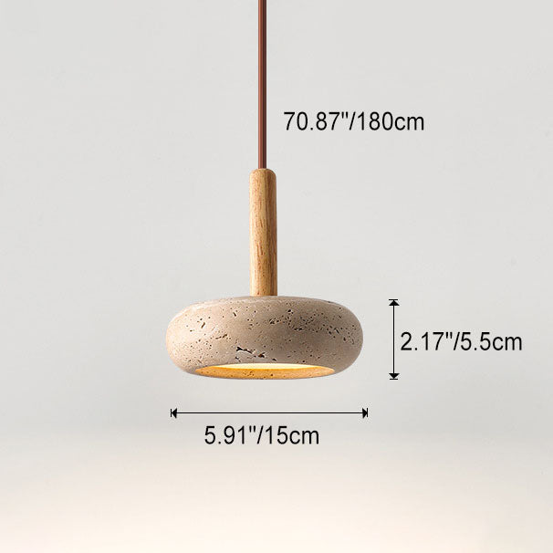 Zen Hanglamp met Natuursteen Kap en Houten Accent – Scandinavisch Design met Geïntegreerde LED