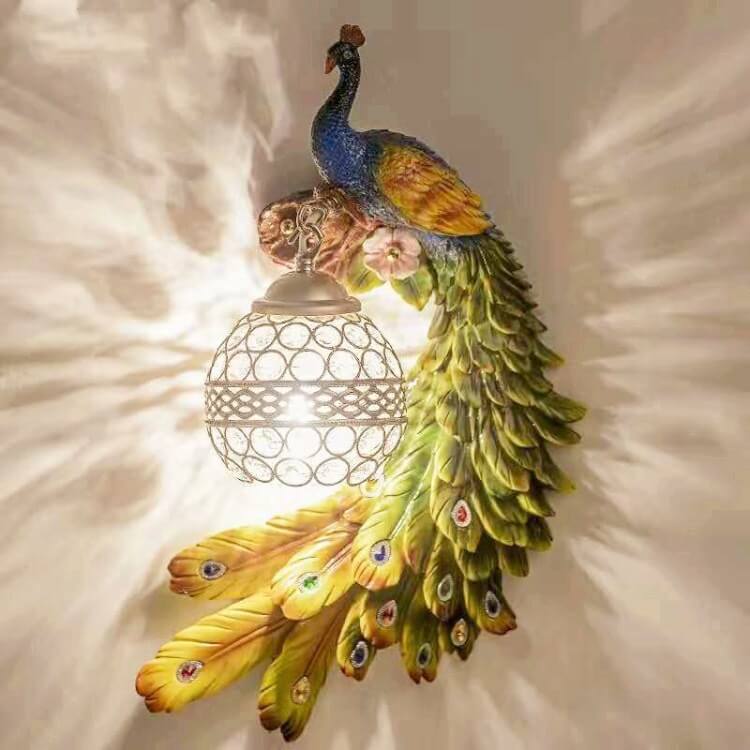 Pauw Wandlamp Kristal Resin Kleurrijk 45cm Woonkamer Slaapkamer Decoratieve Wandverlichting Dier Luxe Art Deco Hal