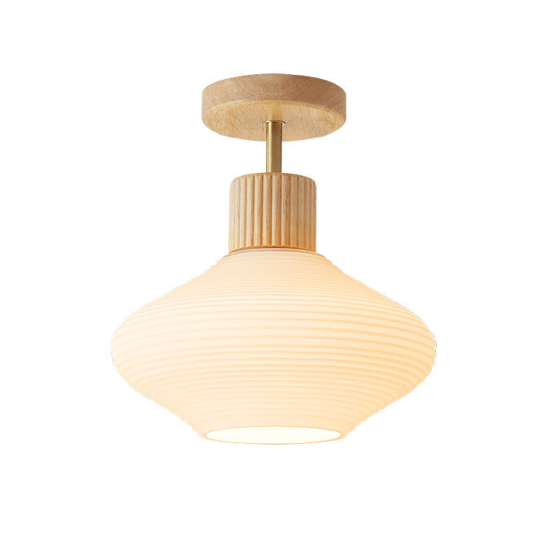 Japandi Plafondlamp Hout & Glas – Natuurlijke Elegantie voor Hal, Woonkamer en Slaapkamer