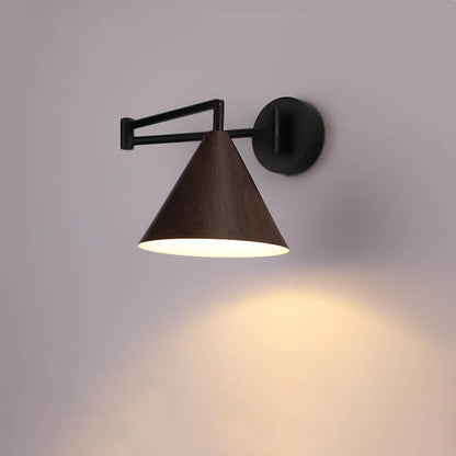 Wandlamp Zwenkarm IJzer Conische Kap Walnoot Houtkleur E26 18x14cm Slaapkamer Leeslamp