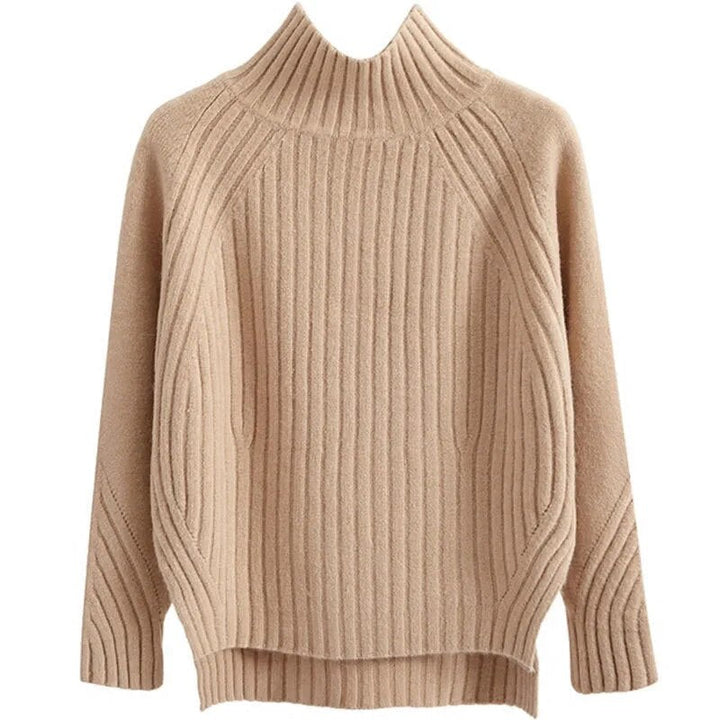 Dames Coltrui Mosterdgeel – Warme Geribde Trui voor Herfst en Winter