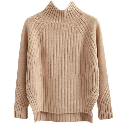 Dames Coltrui Mosterdgeel – Warme Geribde Trui voor Herfst en Winter