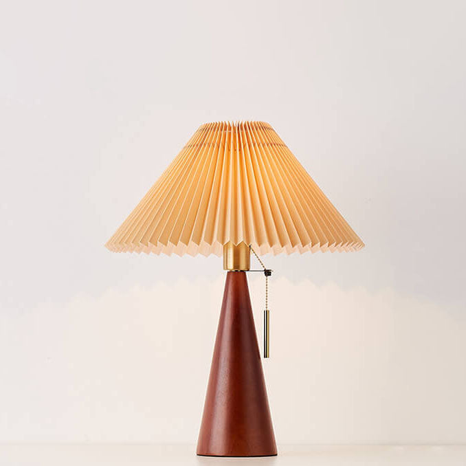 Tafellamp Hout Japans Minimalistisch Geplooide Kap 48cm LED