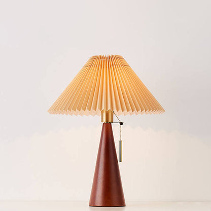Tafellamp Hout Japans Minimalistisch Geplooide Kap 48cm LED