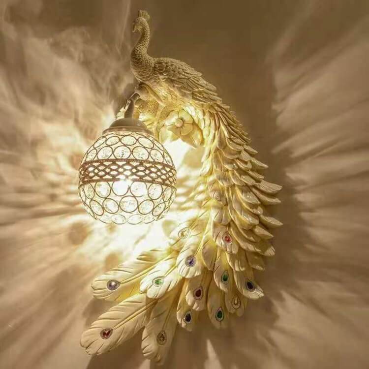 Pauw Wandlamp Kristal Resin Kleurrijk 45cm Woonkamer Slaapkamer Decoratieve Wandverlichting Dier Luxe Art Deco Hal