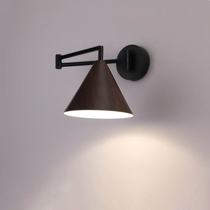 Wandlamp Zwenkarm IJzer Conische Kap Walnoot Houtkleur E26 18x14cm Slaapkamer Leeslamp