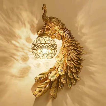 Pauw Wandlamp Kristal Resin Kleurrijk 45cm Woonkamer Slaapkamer Decoratieve Wandverlichting Dier Luxe Art Deco Hal
