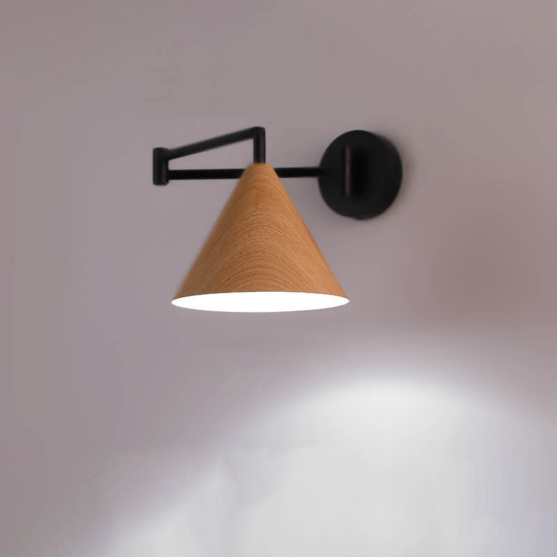 Wandlamp Zwenkarm IJzer Conische Kap Walnoot Houtkleur E26 18x14cm Slaapkamer Leeslamp