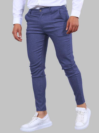 Donkerblauwe Chino Broek Mannen Slim Fit Modieus
