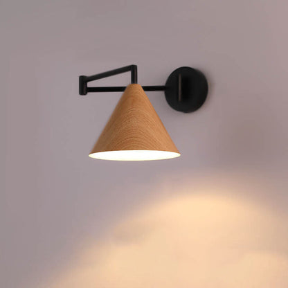Wandlamp Zwenkarm IJzer Conische Kap Walnoot Houtkleur E26 18x14cm Slaapkamer Leeslamp