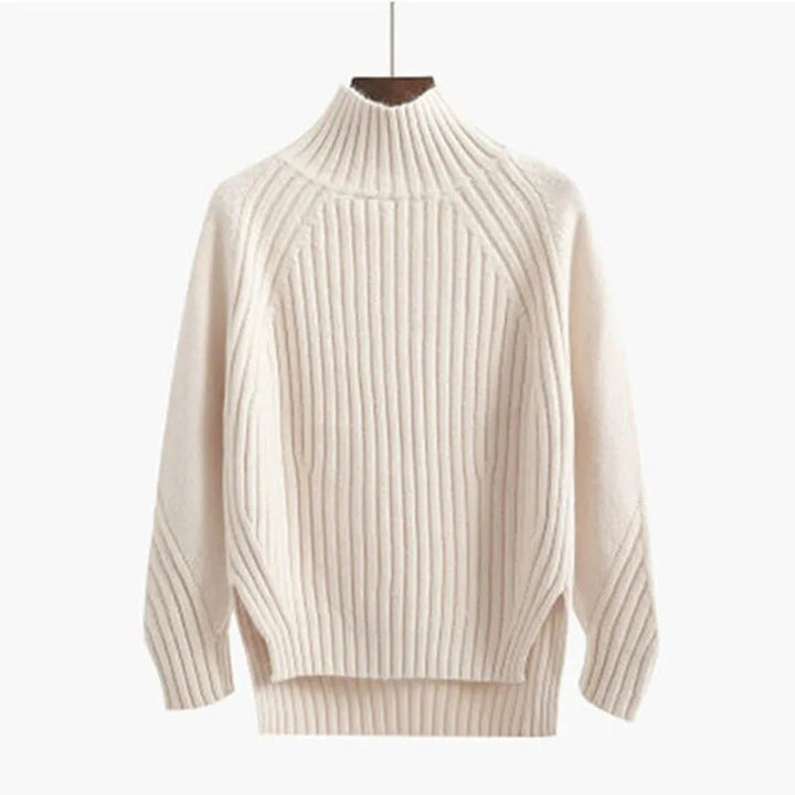 Dames Coltrui Mosterdgeel – Warme Geribde Trui voor Herfst en Winter