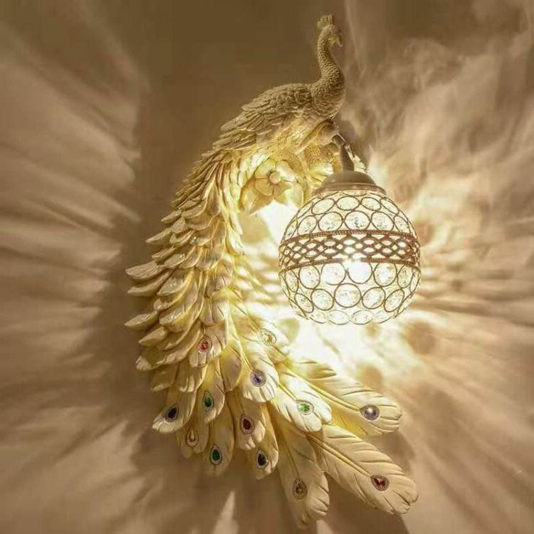 Pauw Wandlamp Kristal Resin Kleurrijk 45cm Woonkamer Slaapkamer Decoratieve Wandverlichting Dier Luxe Art Deco Hal
