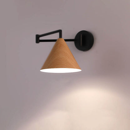 Wandlamp Zwenkarm IJzer Conische Kap Walnoot Houtkleur E26 18x14cm Slaapkamer Leeslamp