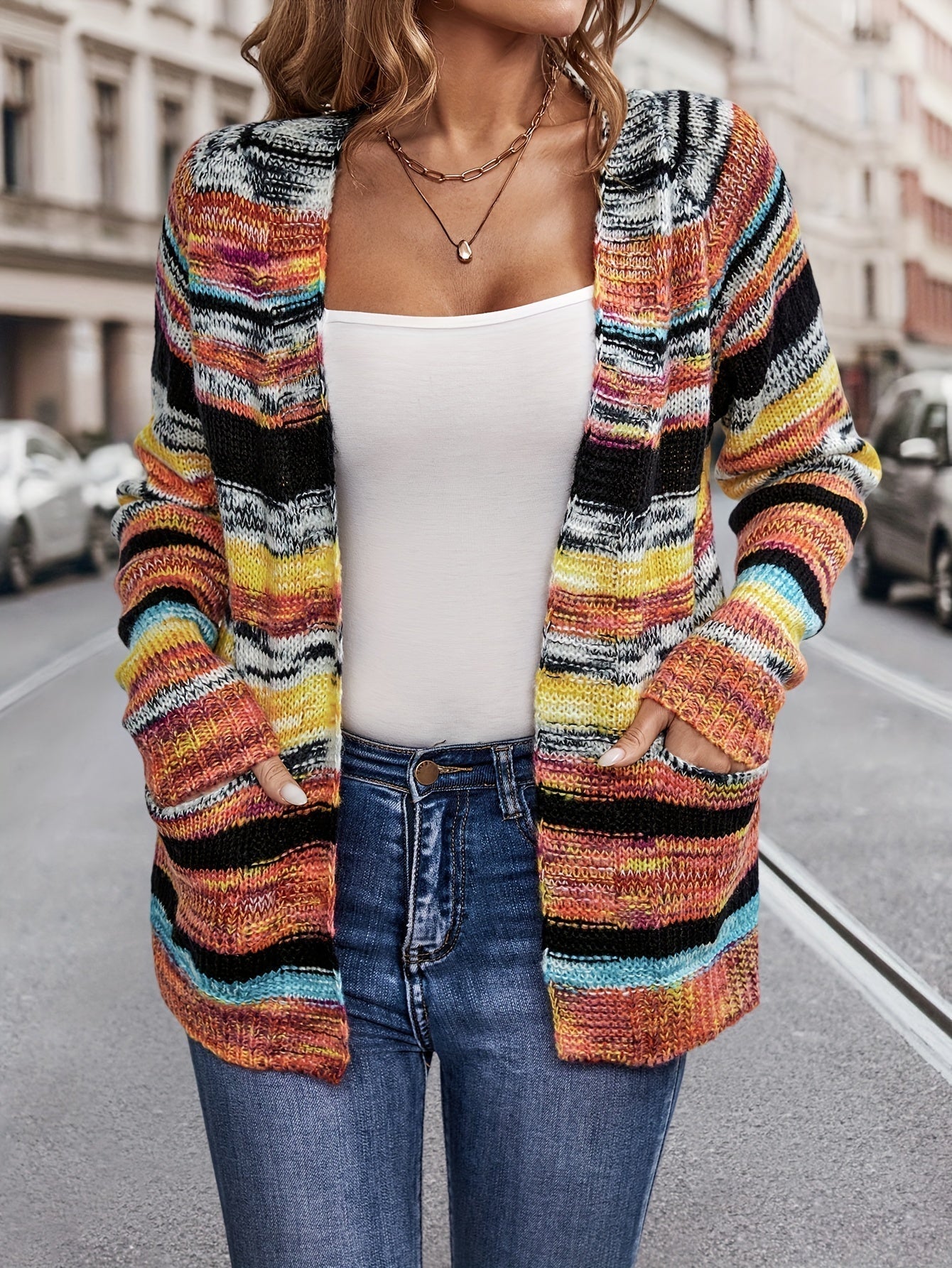 Gebreide Cardigan Meerkleurig Zacht Acryl