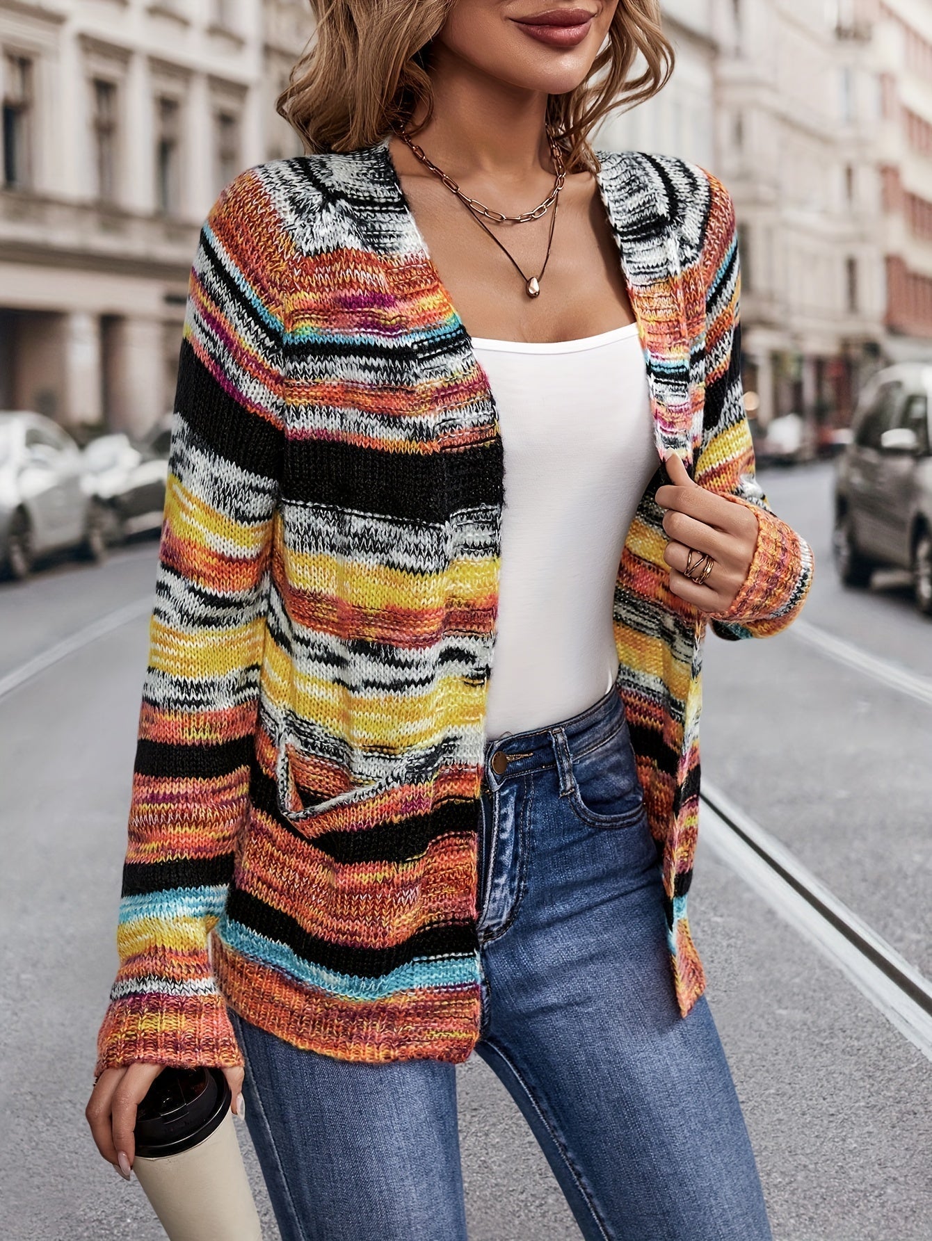 Gebreide Cardigan Meerkleurig Zacht Acryl