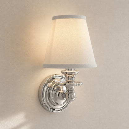 Wandlamp met stoffen kap en zwanenhalsarm – smeedijzeren armatuur met verstelbare leeslamp