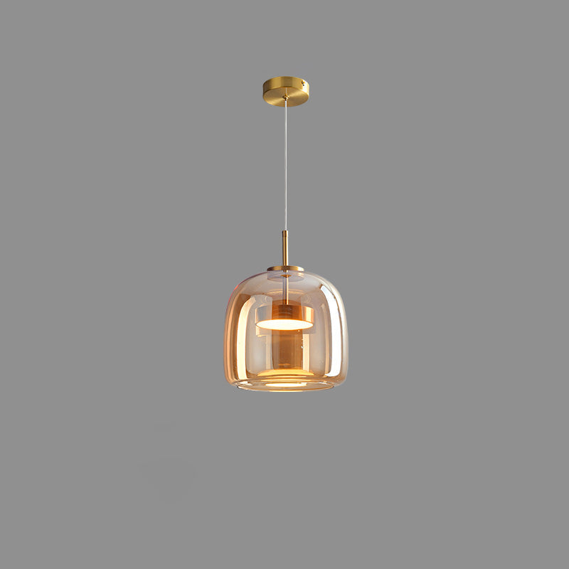 Hanglamp Geblazen Glas Amber Goud Rond Verstelbaar Eettafel Woonkamer Modern