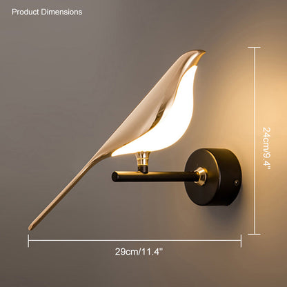 Wandlamp Vogel Goud Zwart Metaal LED Warm Wit Slaapkamer Hal Decoratief
