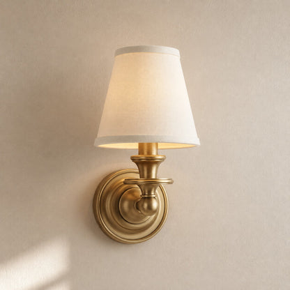Wandlamp met stoffen kap en zwanenhalsarm – smeedijzeren armatuur met verstelbare leeslamp