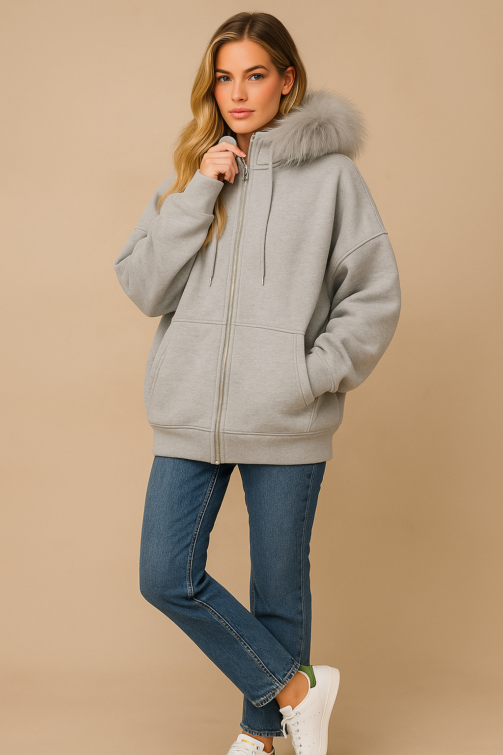 Dames Hoodie Oversized Zachte Kraag met Rits