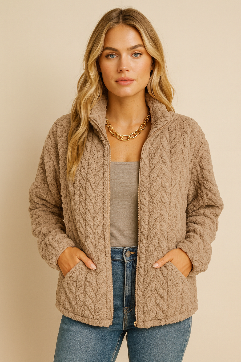 Dames Fleece Vest Kabelbrei Warm en Stijlvol