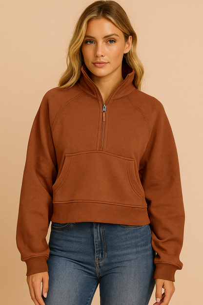 Dames Sweatshirt Zacht Sportief met Halve Rits