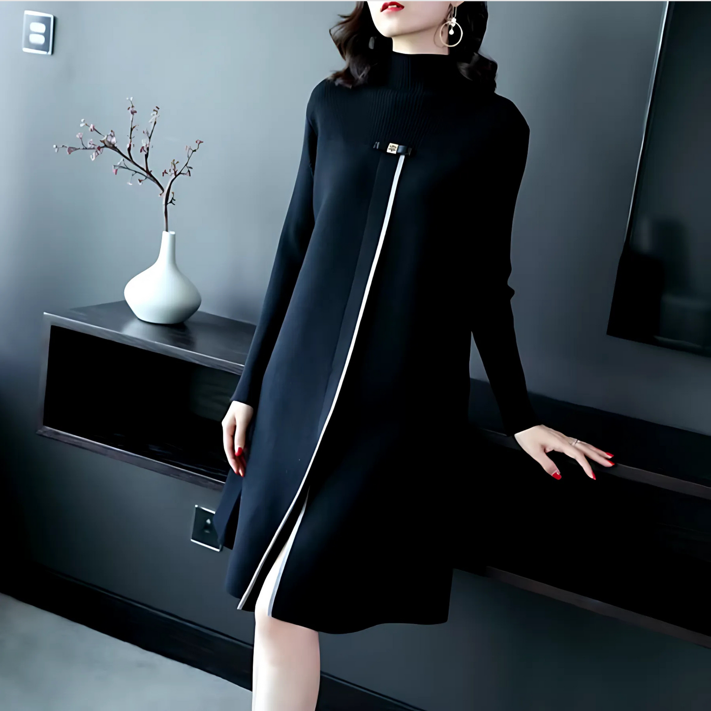 Retro Jurk Knielang Gebreid Vintage Stijl
