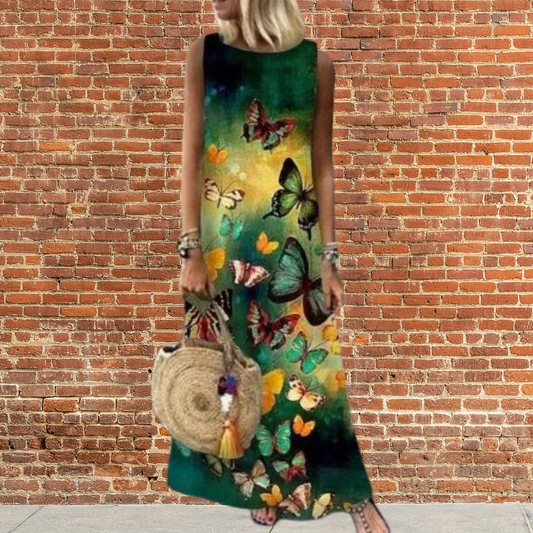 Lange Jurk voor Vrouw Bloemenprint Ronde Hals Zomerjurk - StudioMarella