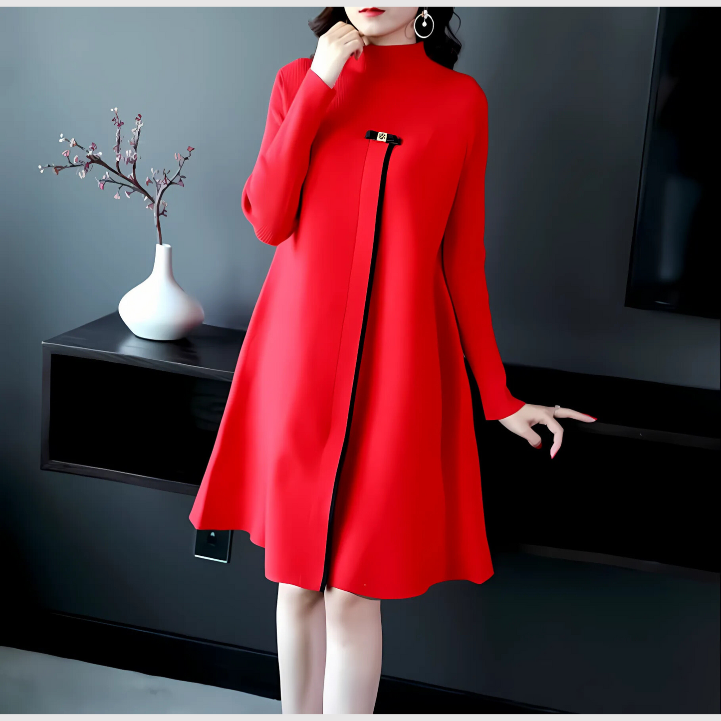 Retro Jurk Knielang Gebreid Vintage Stijl - StudioMarella