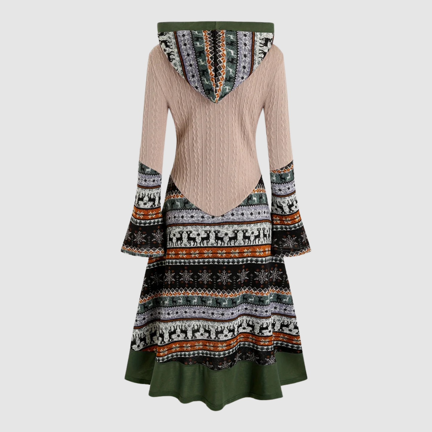 Dames Gebreide Jurk met Capuchon Elandenprint Warm