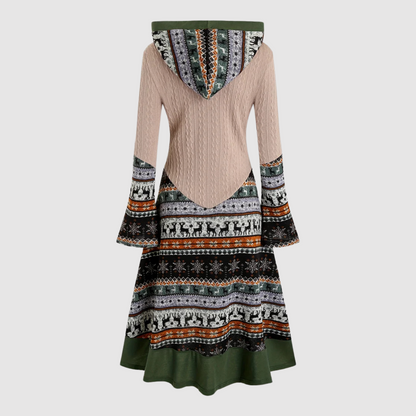 Dames Gebreide Jurk met Capuchon Elandenprint Warm