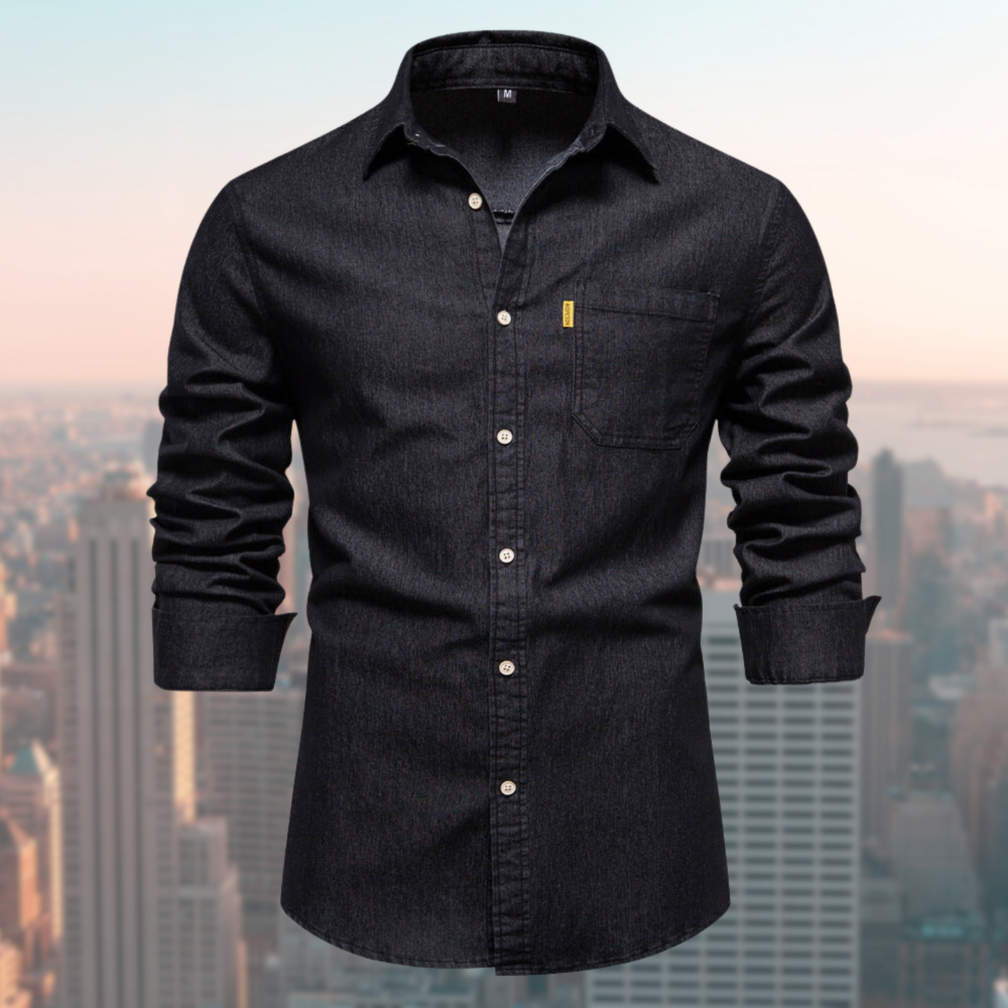 Mannen Blauw Denim Overhemd Klassieke Stijl - StudioMarella