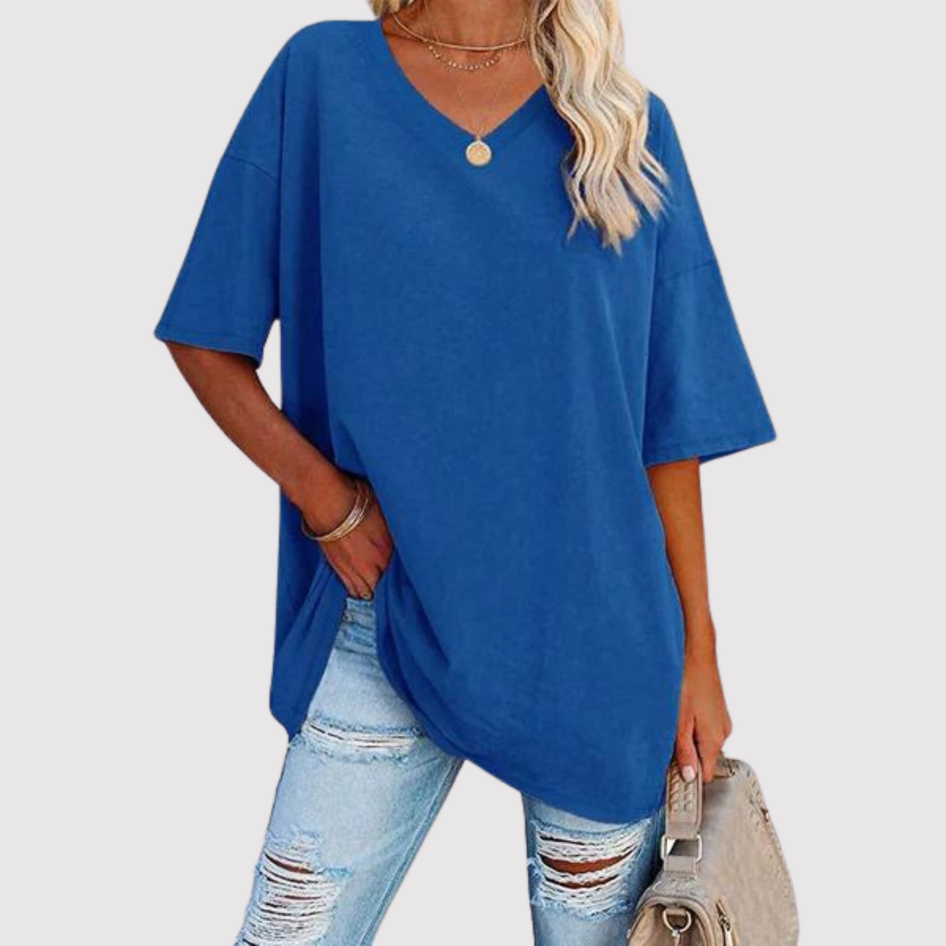 Dames T-shirt V-hals Zomerse Korte Mouw Comfortabele Stof - StudioMarella