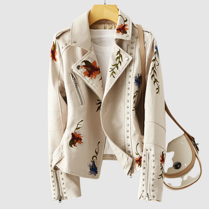 Leren Jacket Bloemenprint Vintage Look