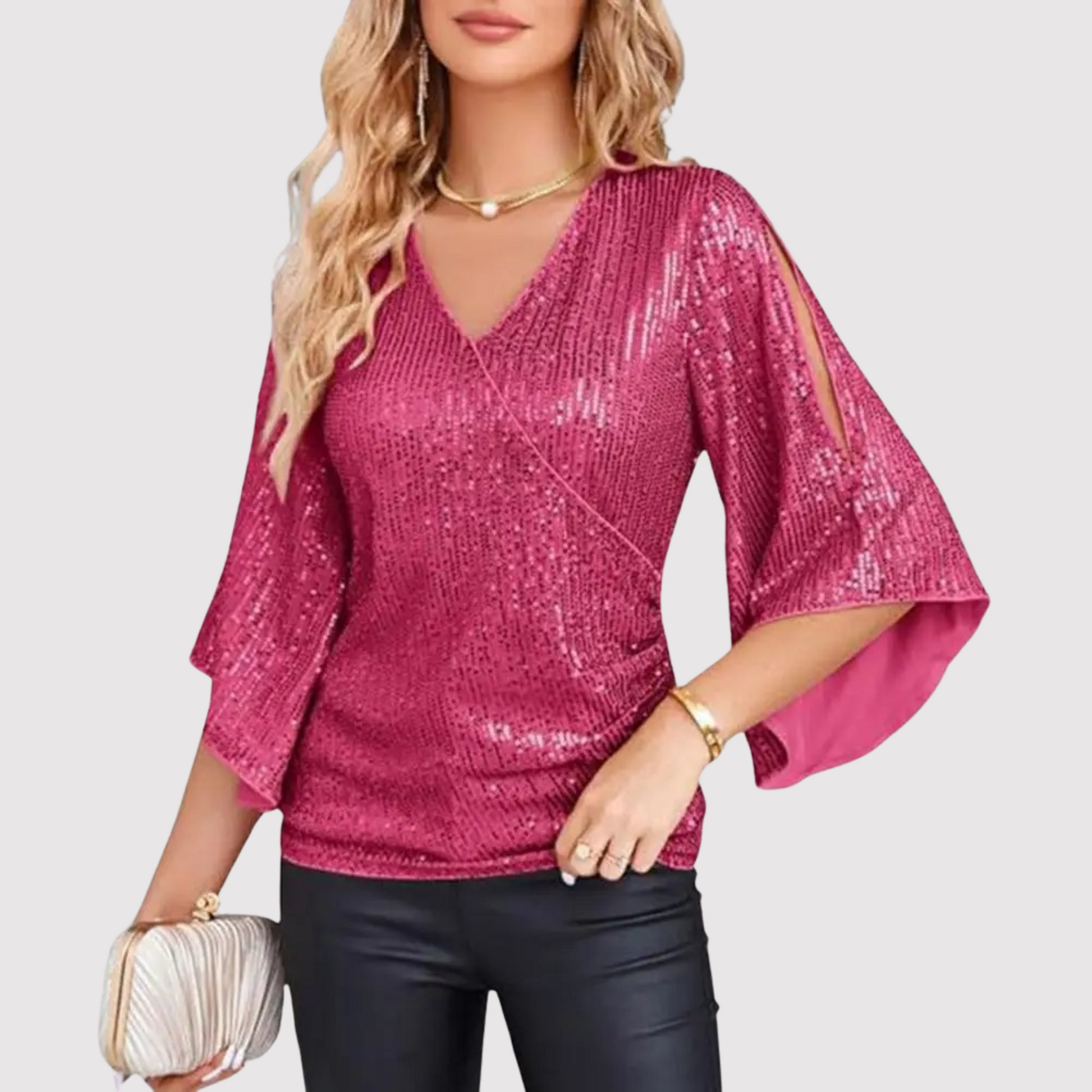 Vrouwelijke Top met Glitter Pailletten en Wijd Model - StudioMarella